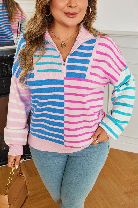 Plus Size Stripe Colorblock Half Zip Sweater Shop Style & More | Fresh Looks, Everyday Deals & Free Shipping