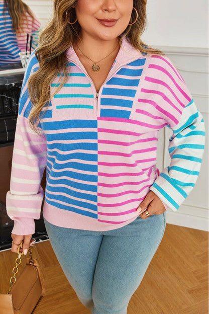 Plus Size Stripe Colorblock Half Zip Sweater Shop Style & More | Fresh Looks, Everyday Deals & Free Shipping