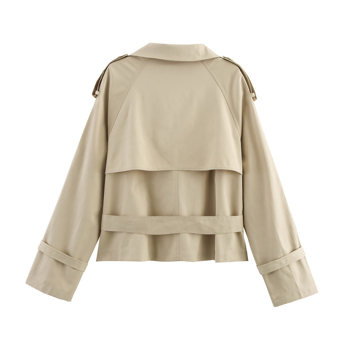 Women's Notch-Collar Short Trench Coat with Belt Buckle Detail FitiqueFit