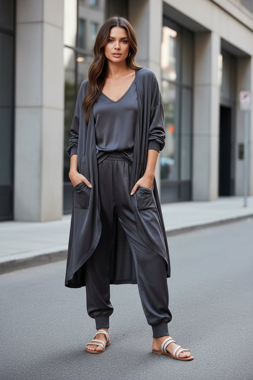 Women’s V-Neck Long Sleeve Solid Color Loose Jumpsuit With Two Side Pockets FitiqueFit