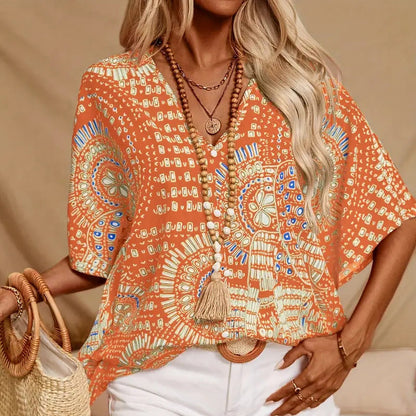 Mandala Print V-Neck Blouse – Casual Vacation Top FitiqueFit