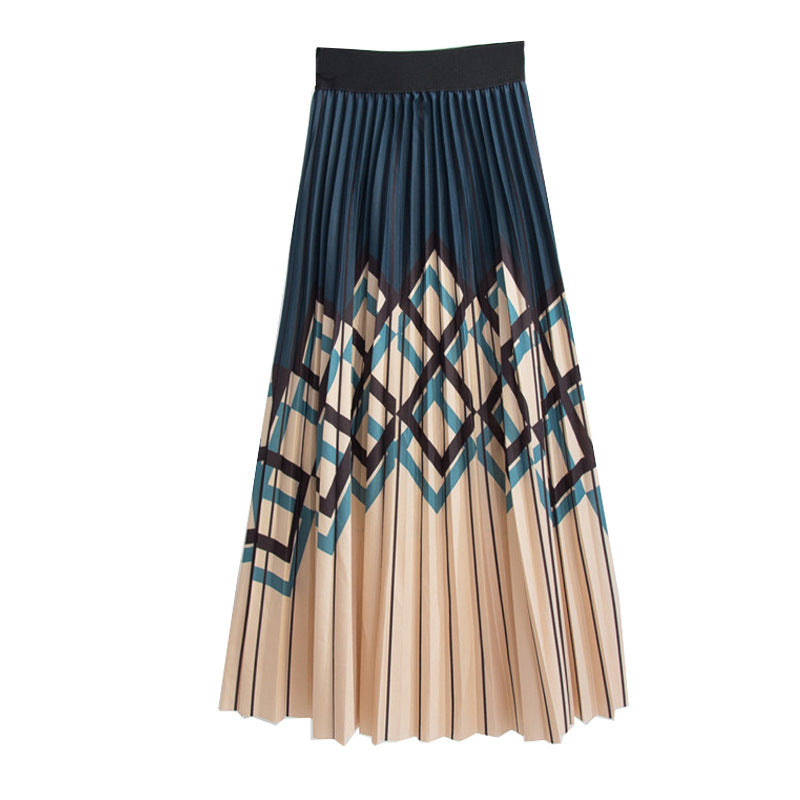 Women's Graceful Geometric Striped Pleated Skirt Grayceful LLC
