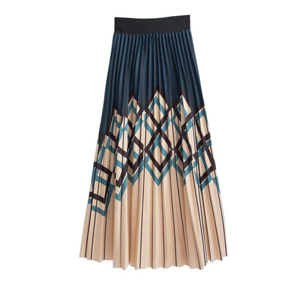 Women's Graceful Geometric Striped Pleated Skirt Grayceful LLC