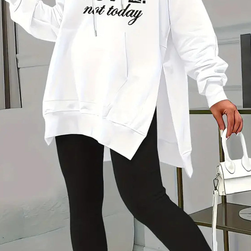 Casual 2-Piece Set Solid Color Leggings & Letter Print Hooded Sweatshirt FitiqueFit