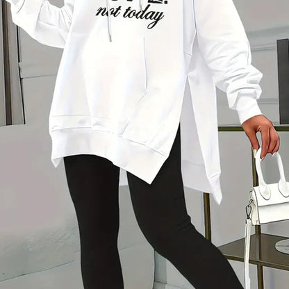 Casual 2-Piece Set Solid Color Leggings & Letter Print Hooded Sweatshirt FitiqueFit