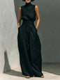Women’s Cotton Linen Two-Piece Set – Sleeveless Top & Wide-Leg Pants FitiqueFit