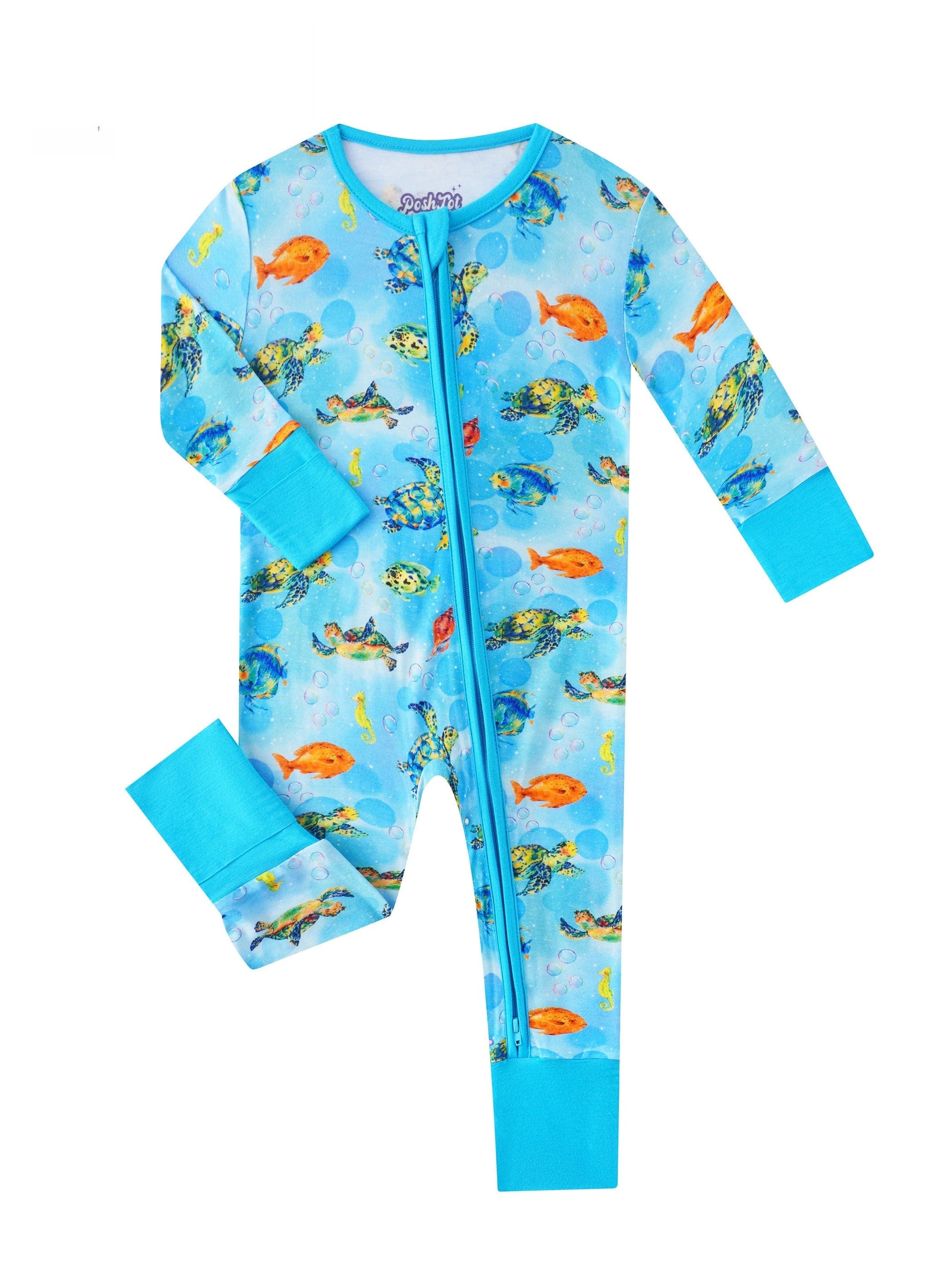 Posh TOT Sea Turtle Bamboo Baby Convertible Zippy Romper  CINCO DE MAYO PROMO - FINAL SALE Charlies Project Kids