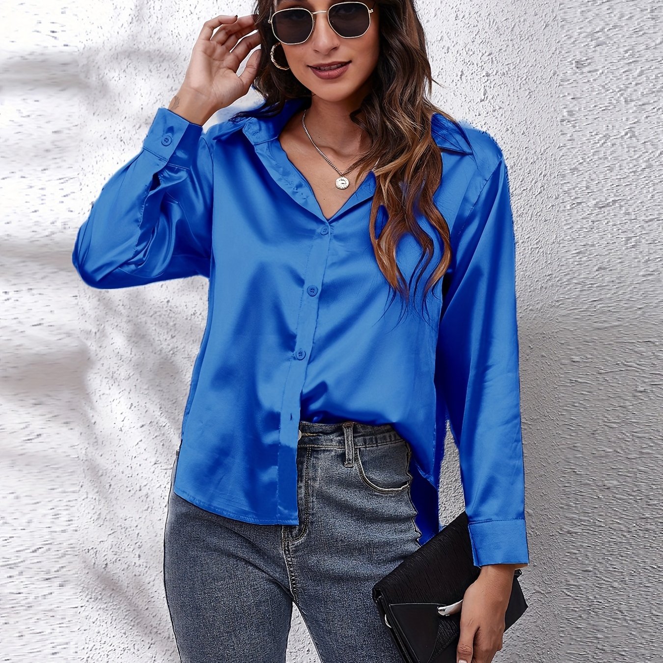 Hot Style In-Kind Shooting Satin Shirt Women'S Satin Imitation Long-Sleeved Shirt New European And American Cross-Border Women'S Clothing NovaCart