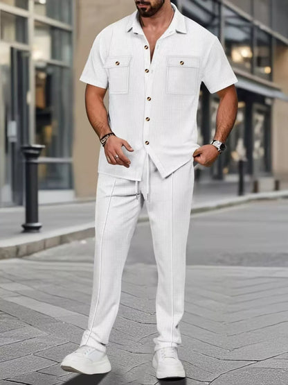 Men's Full Size Casual Short Sleeve Shirt and Pants Set Plus Size New Era Fashion LLc