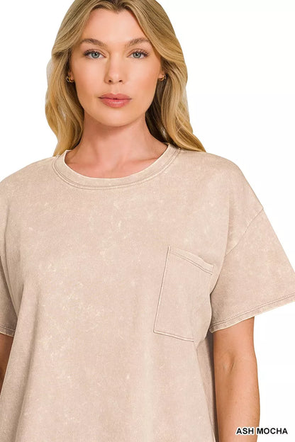 Zenana French Terry Acid Washed Relaxed Top & Short Set New Era Fashion LLc
