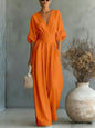 Women's V-Neck Wide-Leg Jumpsuit – High Waist Pleated Elegant 11 Colors S–5XL FitiqueFit