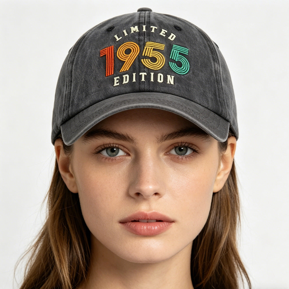 1955 Limited Edition Embroidered Vintage Baseball Cap – Retro Washed Distressed Hat FitiqueFit