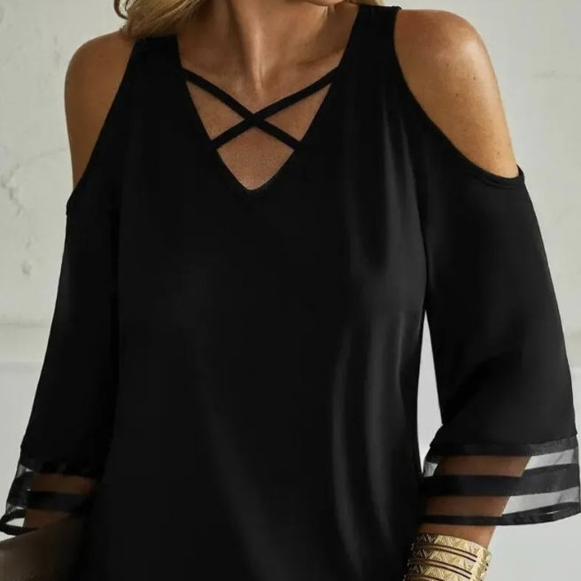 Women’s Off-Shoulder Cross Collar Long Sleeve Top FitiqueFit