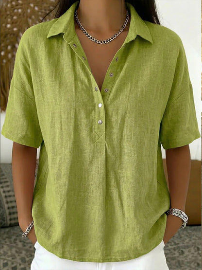 Short Sleeve Button Pullover Shirt – Solid Color Women’s Top FitiqueFit