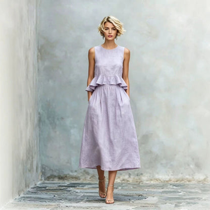 Women's Sleeveless High-Waist Ruffle Trim Maxi Dress FitiqueFit