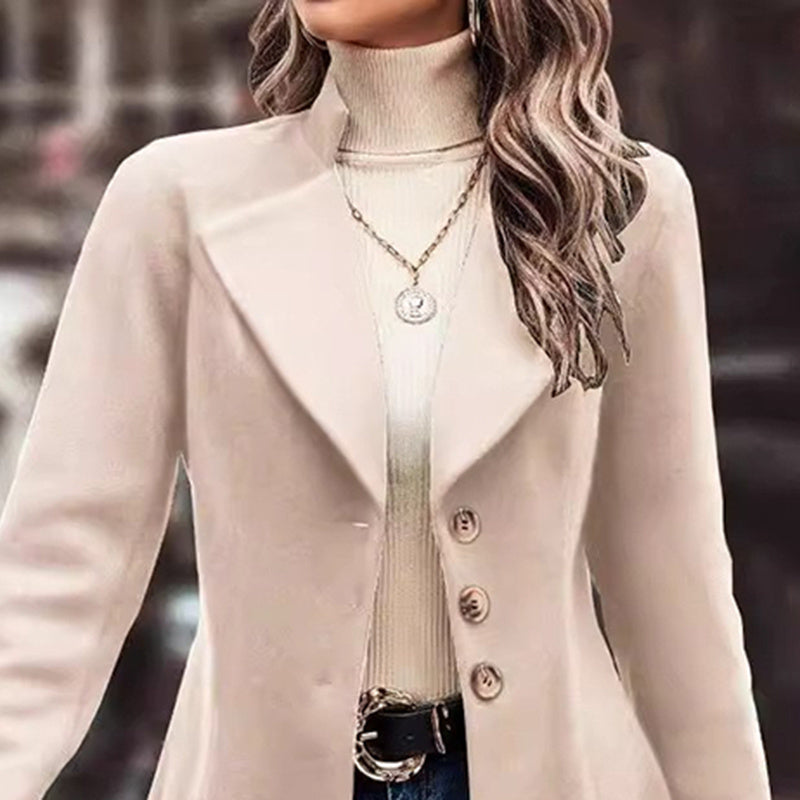 Women’s Winter Overcoat — Lapel Collar, Single-Breasted, Long Pea Coat FitiqueFit