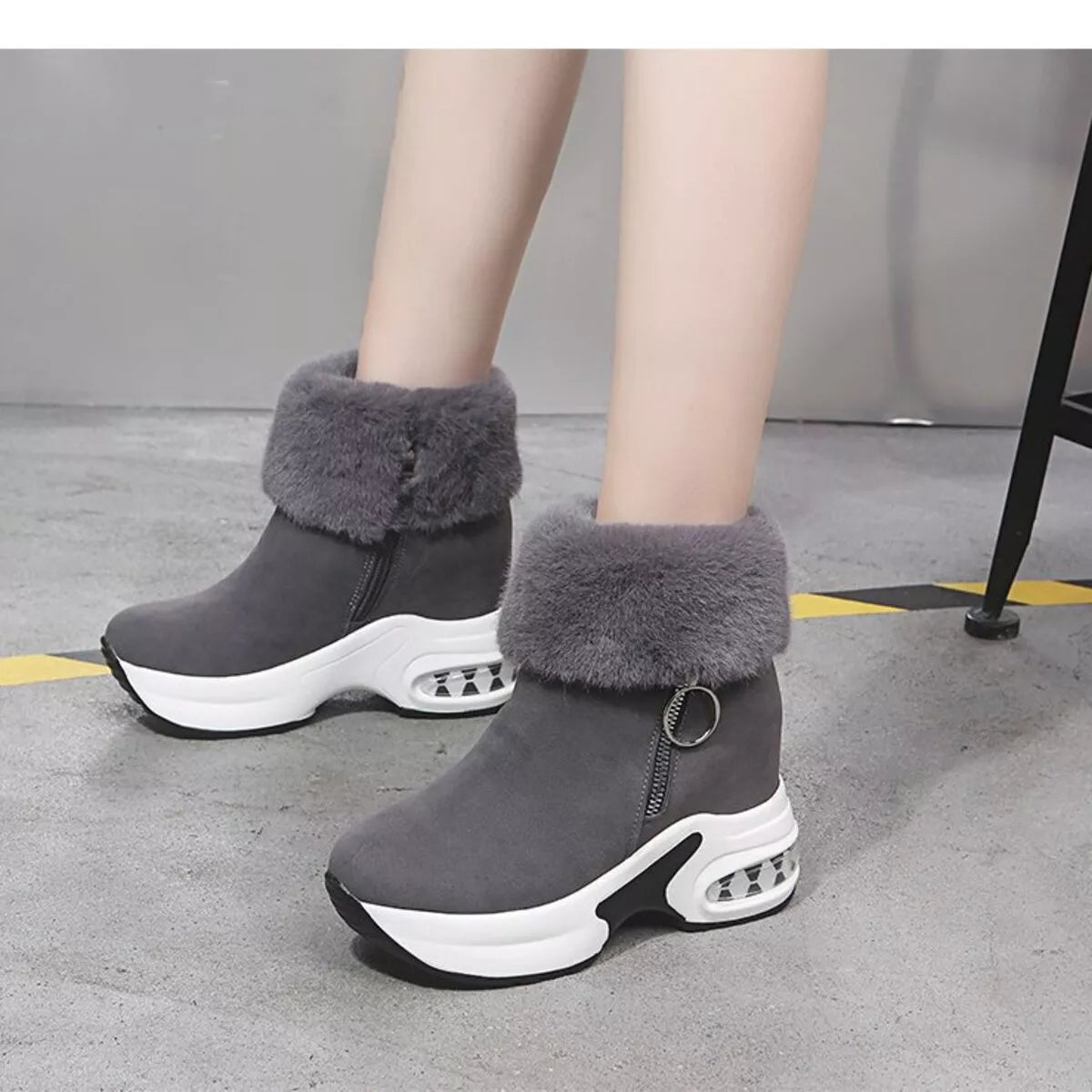 Fuzzy Side Zipper Platform Ankle Boots New Era Fashion LLc