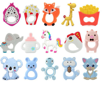 Baby Teethers Cartoon Animal Baby Teething Toy Penguin Silicone Teether Unicorn Pendant Raccoon Accessories Stevvex