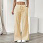 Women's Striped Print Straight Wide Leg Pockets Pants Casual Long Pants FitiqueFit