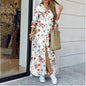 Women's Lapel-Collar Long Shirt Dress – Floral Print Midi Relaxed Fit FitiqueFit