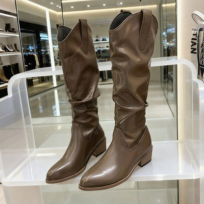 Chunky Heel Suede Riding Boots Women FitiqueFit