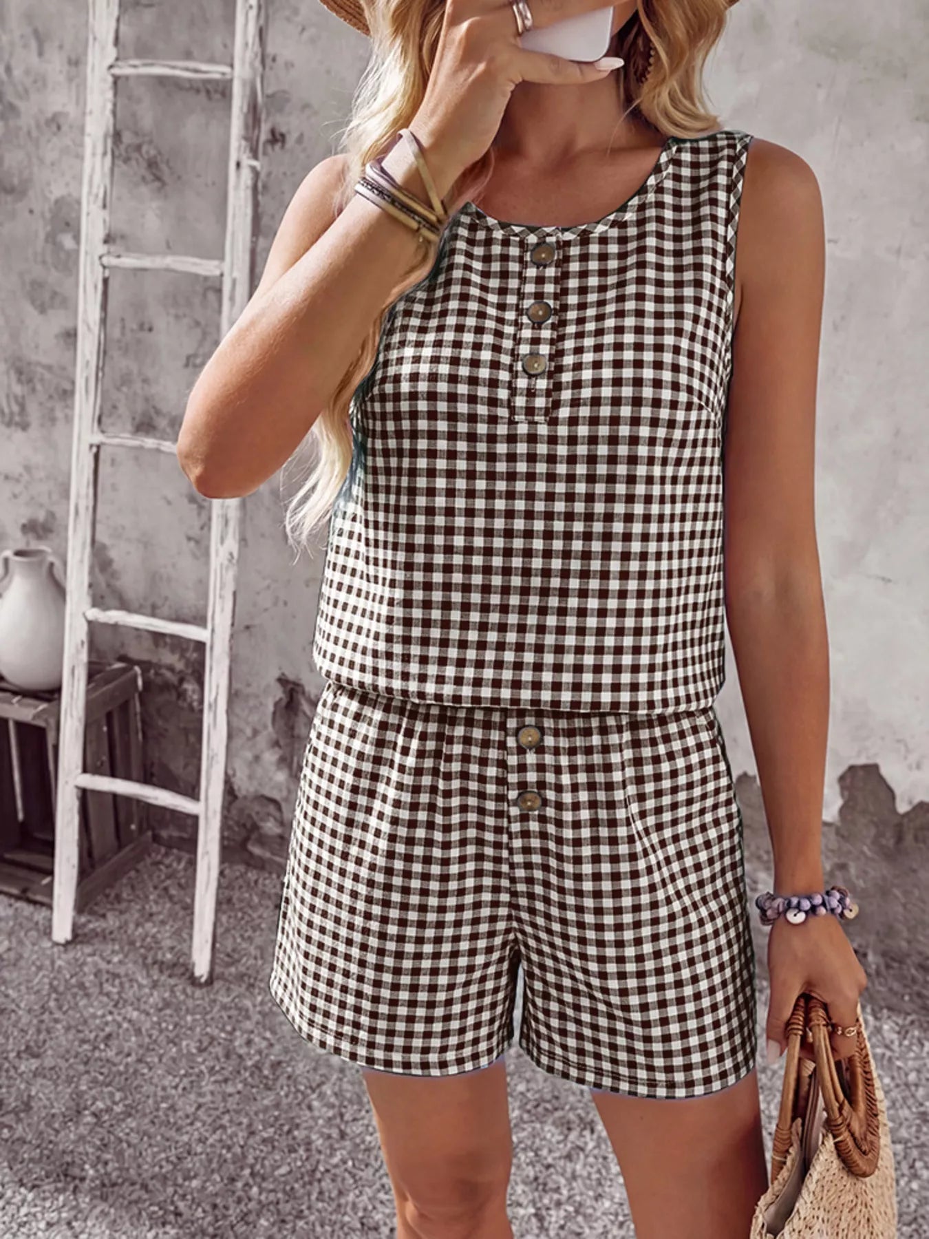 Gingham Sleeveless Top & Shorts Set New Era Fashion LLc