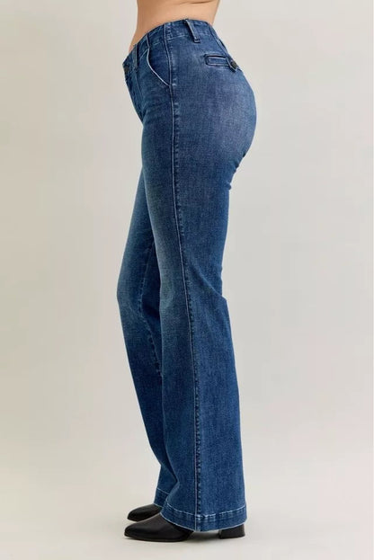 Judy Blue Full Size Mid Rise Bootcut Jeans with Welt Pockets Plus Size Garden Naked Curves