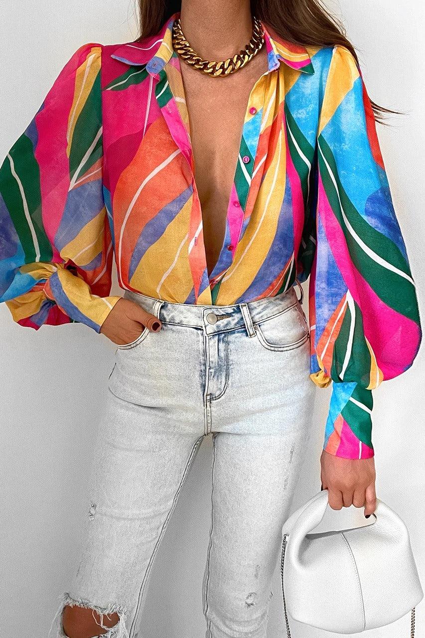 Long Sleeved Single Breasted Casual Top | Colorful Cowgirl Fashion for Every Day Country in My Heart