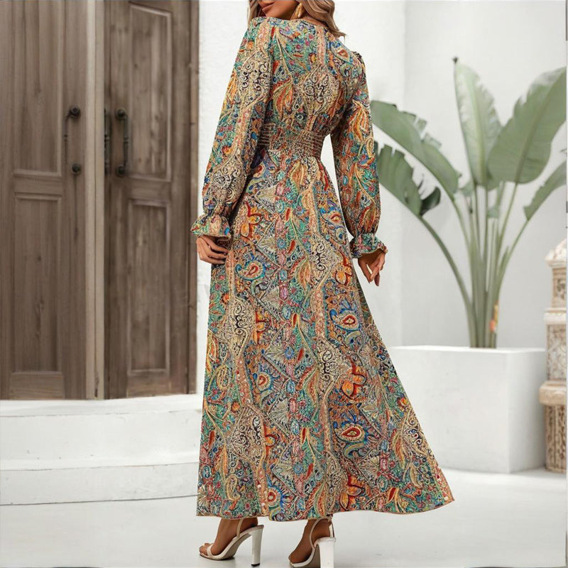 Retro Geometric Print Maxi Dress FitiqueFit