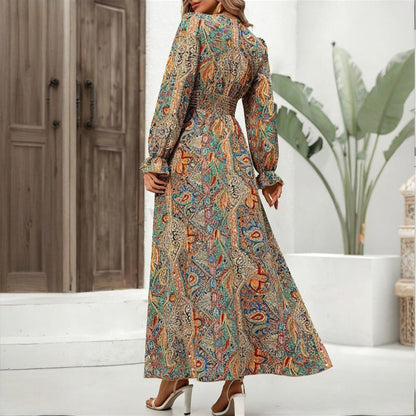 Retro Geometric Print Maxi Dress FitiqueFit
