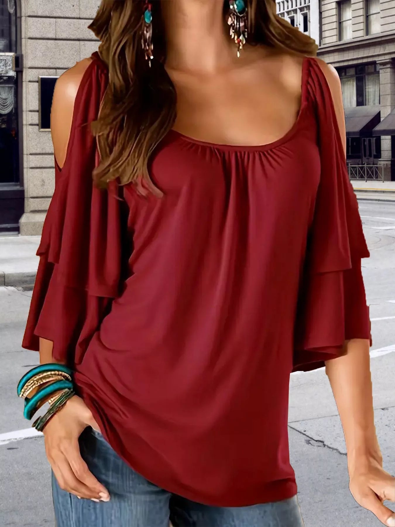 Cold Shoulder Ruffle Sleeve Top New Era Fashion LLc