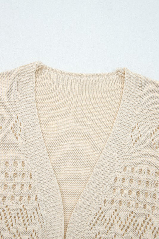 Solid Hollowed Knit Open Front Cardigan Sweater Shop Style & More | Fresh Looks, Everyday Deals & Free Shipping