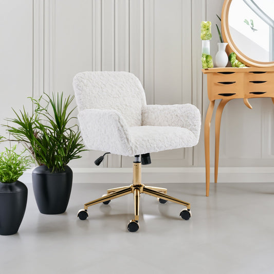 Artificial rabbit hair gold metal base home office chair adjustable chair rotating office chair, dressing chair (beige) V.I.P Digital Presence