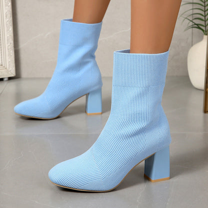 Knitted Round-Toe Sock Boots — High Heel Booties Women FitiqueFit