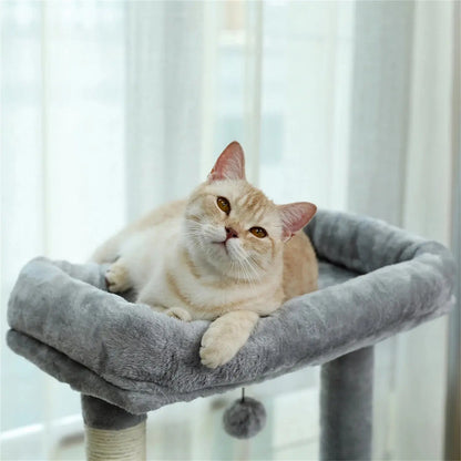 Deluxe 56" Cat Tree for Indoor Cats - Spacious Cat Tower with Plush Perches, Cozy Basket, and Durable Scratching Posts in Gray