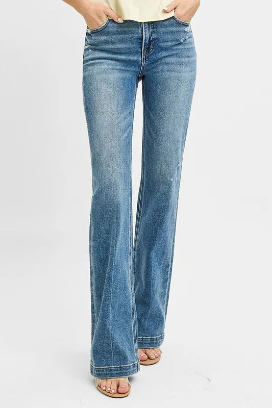 RISEN Full Size Distressed Detail Bootcut Jeans Plus Size West2East Surf