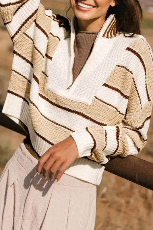 Stripe Half-Zip Drop Shoulder Sweater Shop Style & More | Fresh Looks, Everyday Deals & Free Shipping