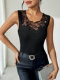 Black Ribbed Rhinestone-Decorated Vest T-Shirt Top FitiqueFit