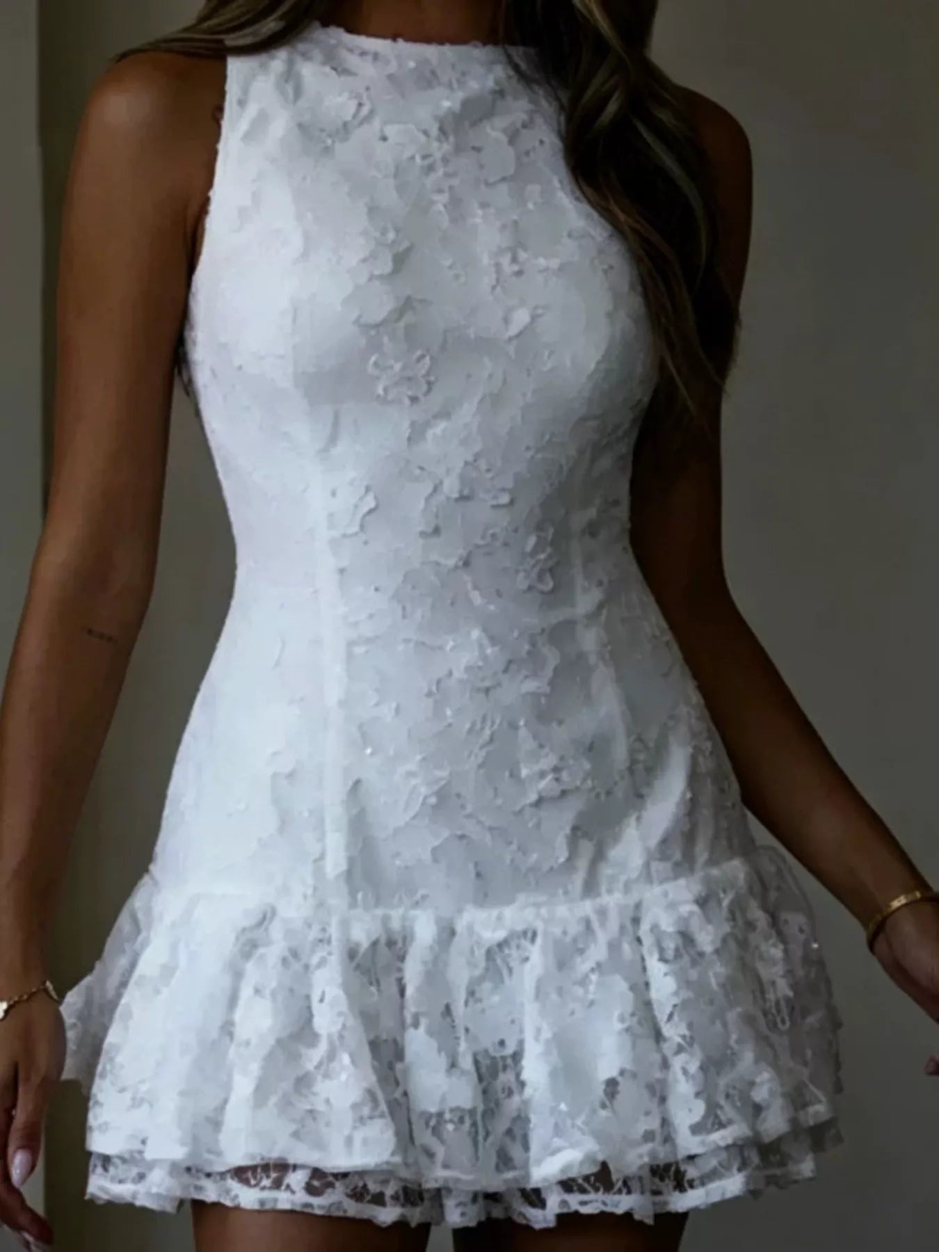 Lace Ruffle Hem Mini Dress New Era Fashion LLc