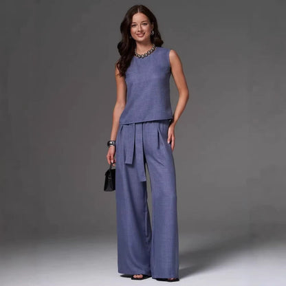 Sleeveless Cotton-Linen Wide-Leg Pants Set – 4 Colors, S–2XL FitiqueFit