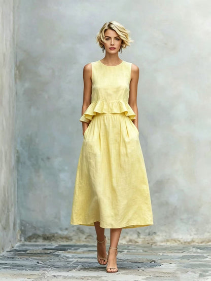 Women's Sleeveless High-Waist Ruffle Trim Maxi Dress FitiqueFit