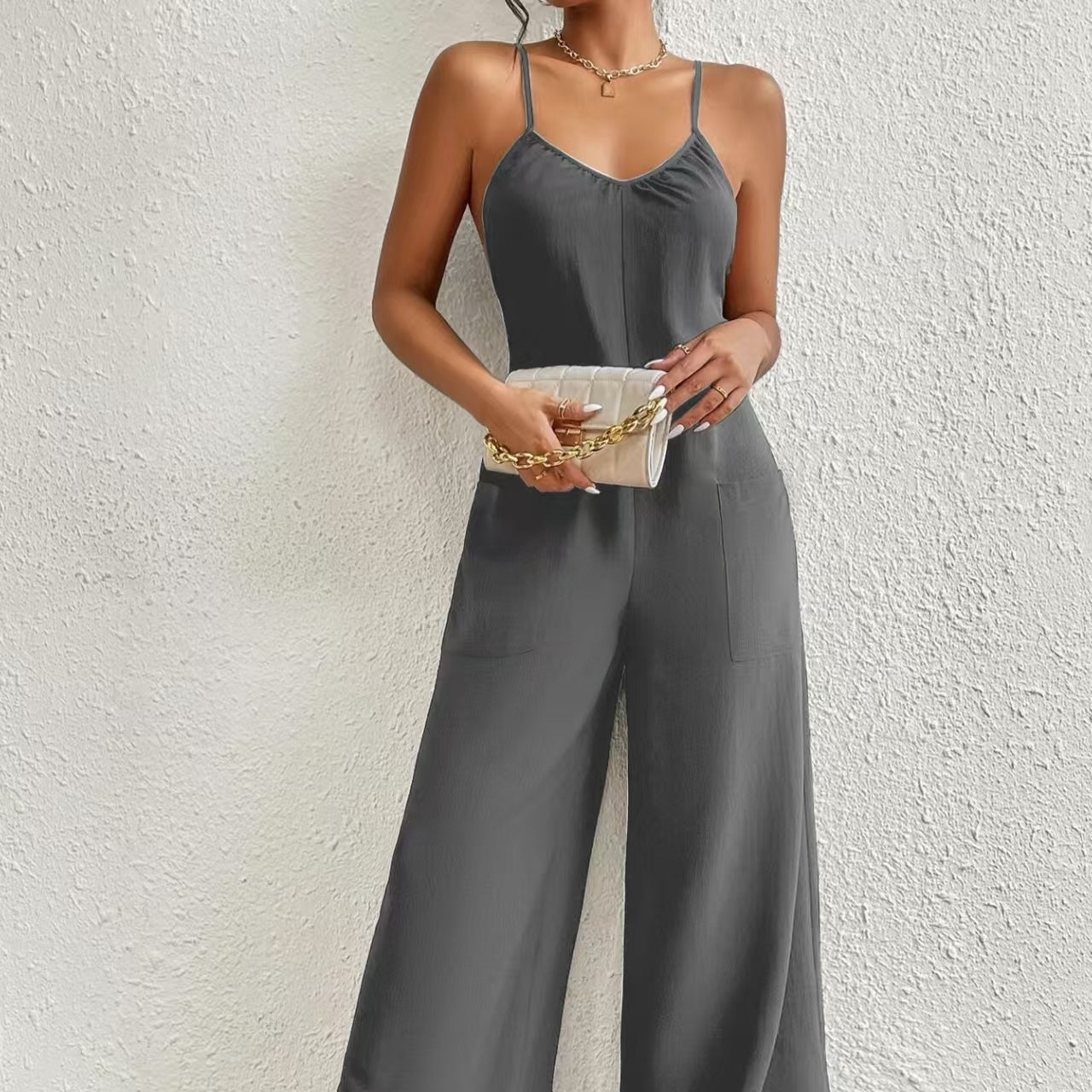Women’s Pleated Chest Cross-Strap Jumpsuit FitiqueFit