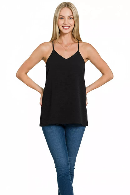 Zenana Woven Airflow Adjustable Strap V-Neck Cami Montret