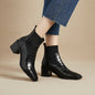 Women's Cowhide Square Toe Chunky Heel Pumps – Vintage Minimalist High Heels FitiqueFit