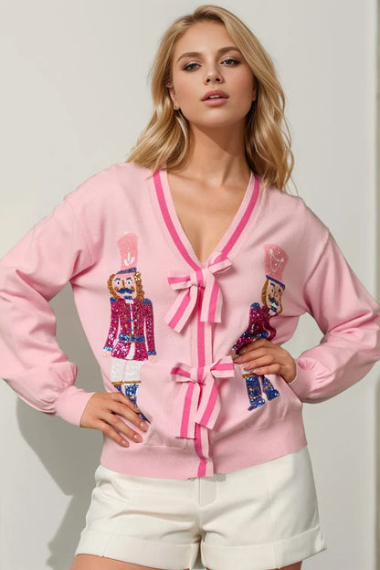 Nutcracker Sequin Bow Decor Cardigan FitiqueFit