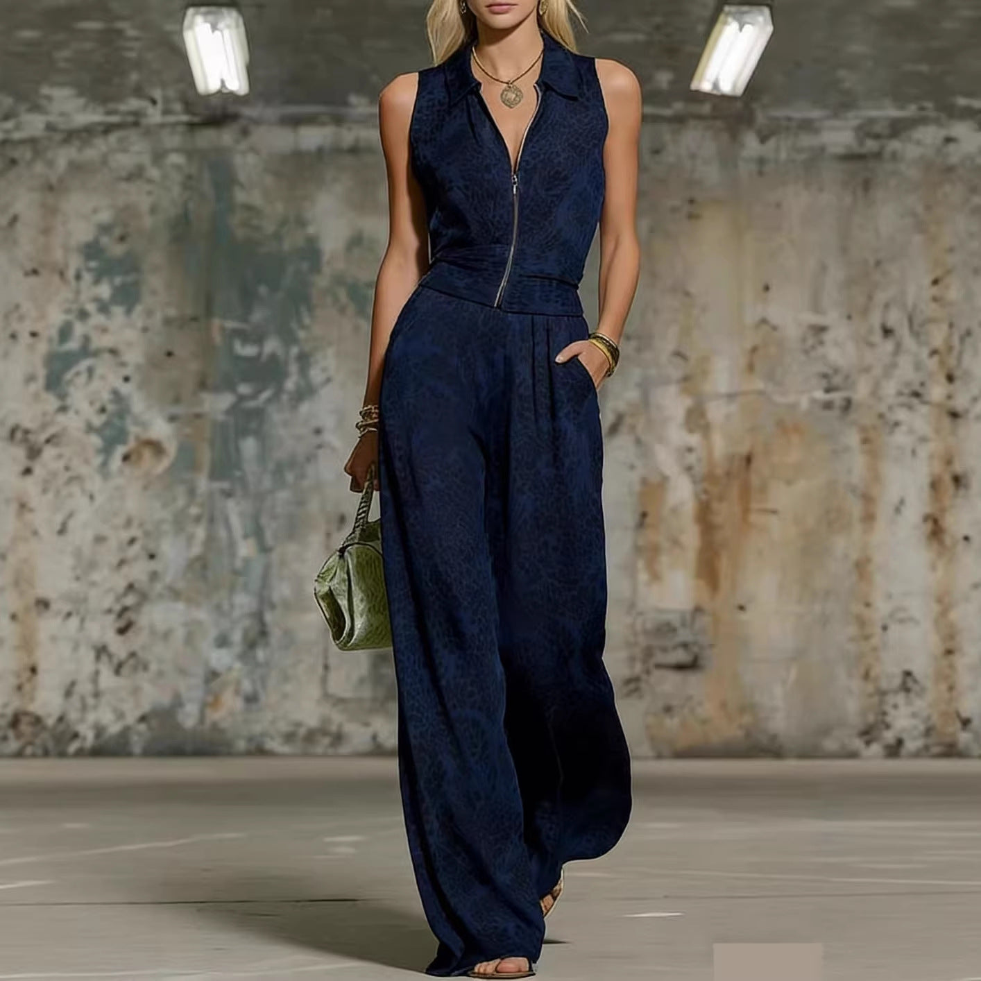 Floral Print Zip-Up Sleeveless Jumpsuit – Women's Wide Leg Romper FitiqueFit
