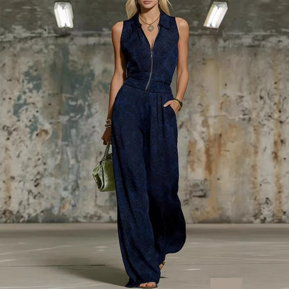 Floral Print Zip-Up Sleeveless Jumpsuit – Women's Wide Leg Romper FitiqueFit