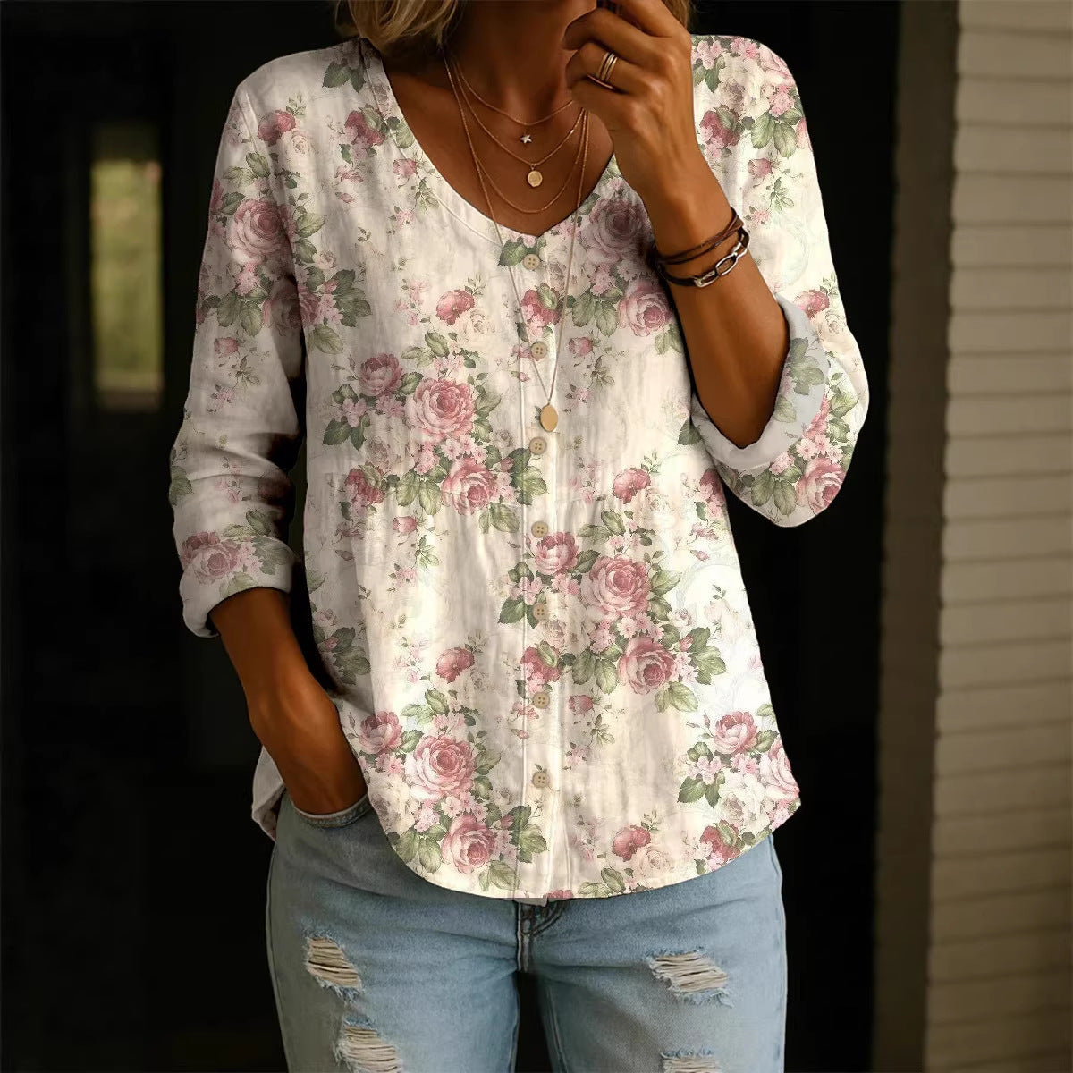 Women's Plus-Size Printed Cardigan – Boho Loose Fit 3/4 Sleeve Top FitiqueFit