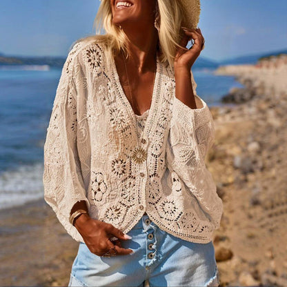 Boho Lace V-Neck Cardigan FitiqueFit