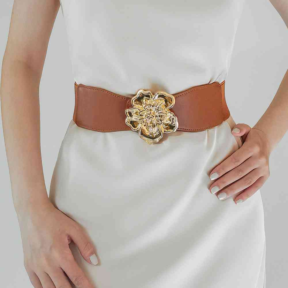 Flower Elegance Alloy Buckle Elastic Belt – Stylish Floral Design See size chart under “more details” The Fashion Celestial